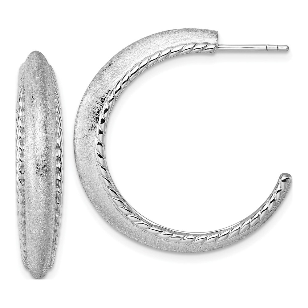 Sterling Silver Rhodium-Plated Polished And Scratch Finish C-Hoop Post Earrings