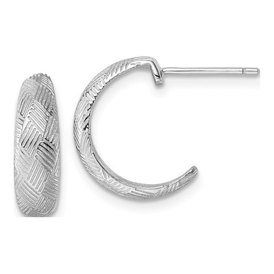 Sterling Silver 15mm Woven J- Hoop Earrings