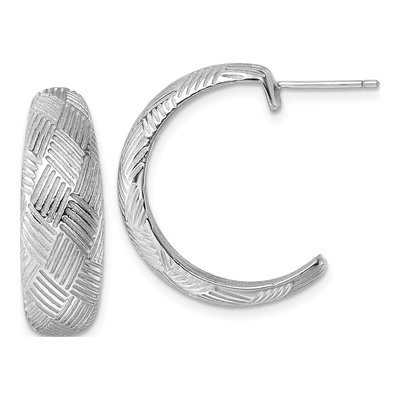 Sterling Silver 25mm Woven J- Hoop Earrings