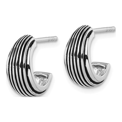Sterling Silver 12mm Antiqued J- Hoop Earrings – view 3