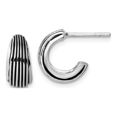 Sterling Silver 12mm Antiqued J- Hoop Earrings