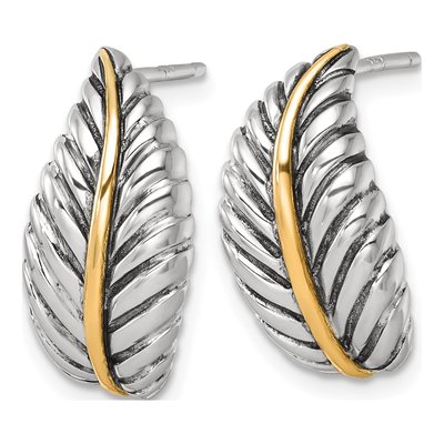 Sterling Silver & 14K Gold 21mm Feather Hoop Earrings – view 3