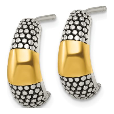 Sterling Silver 17mm Textured J- Hoop Earrings – view 3