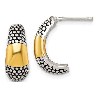 Sterling Silver 17mm Textured J- Hoop Earrings