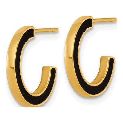 Gold-Plated Sterling Silver 15mm Black Enamel C- Hoop Earrings – view 3