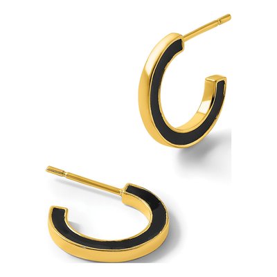 Gold-Plated Sterling Silver 15mm Black Enamel C- Hoop Earrings – view 5