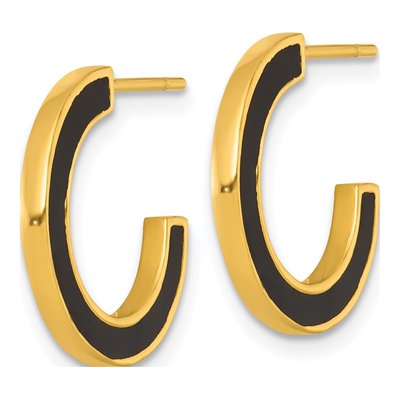 Gold-Plated Sterling Silver 18mm Black Enamel C- Hoop Earrings – view 2