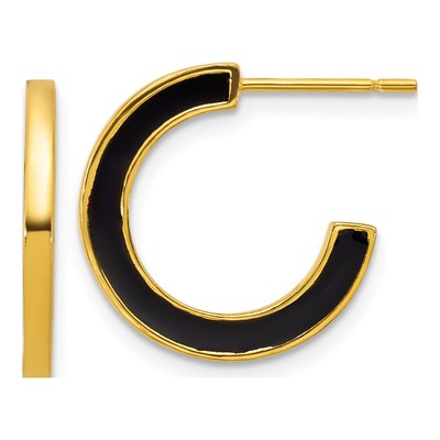 Gold-Plated Sterling Silver 18mm Black Enamel C- Hoop Earrings