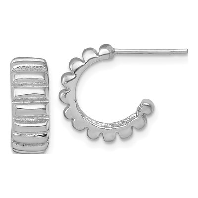 Sterling Silver 15mm Scalloped C- Hoop Earrings