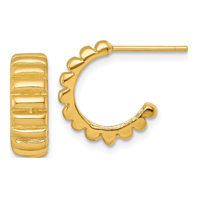Gold-Plated Sterling Silver 15mm Scalloped C- Hoop Earrings