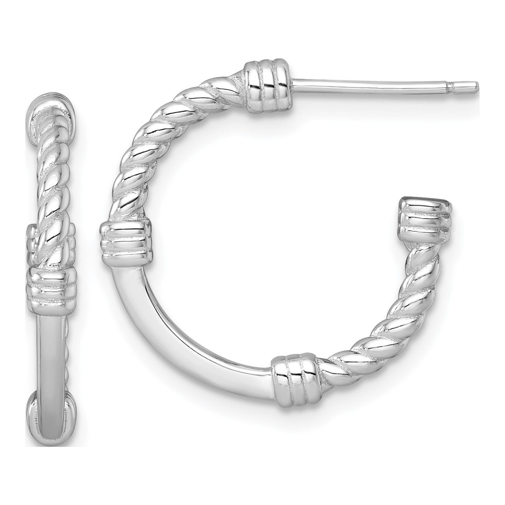 Sterling Silver Rhodium-Plated Polished And Twisted 21.0mm Post C-Hoop Earrings