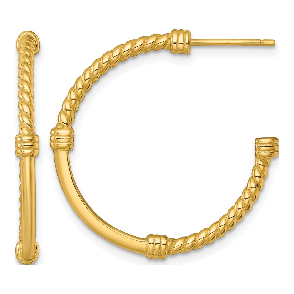 Sterling Silver Gold-Tone Polished And Twisted 30.0mm Post C-Hoop Earrings