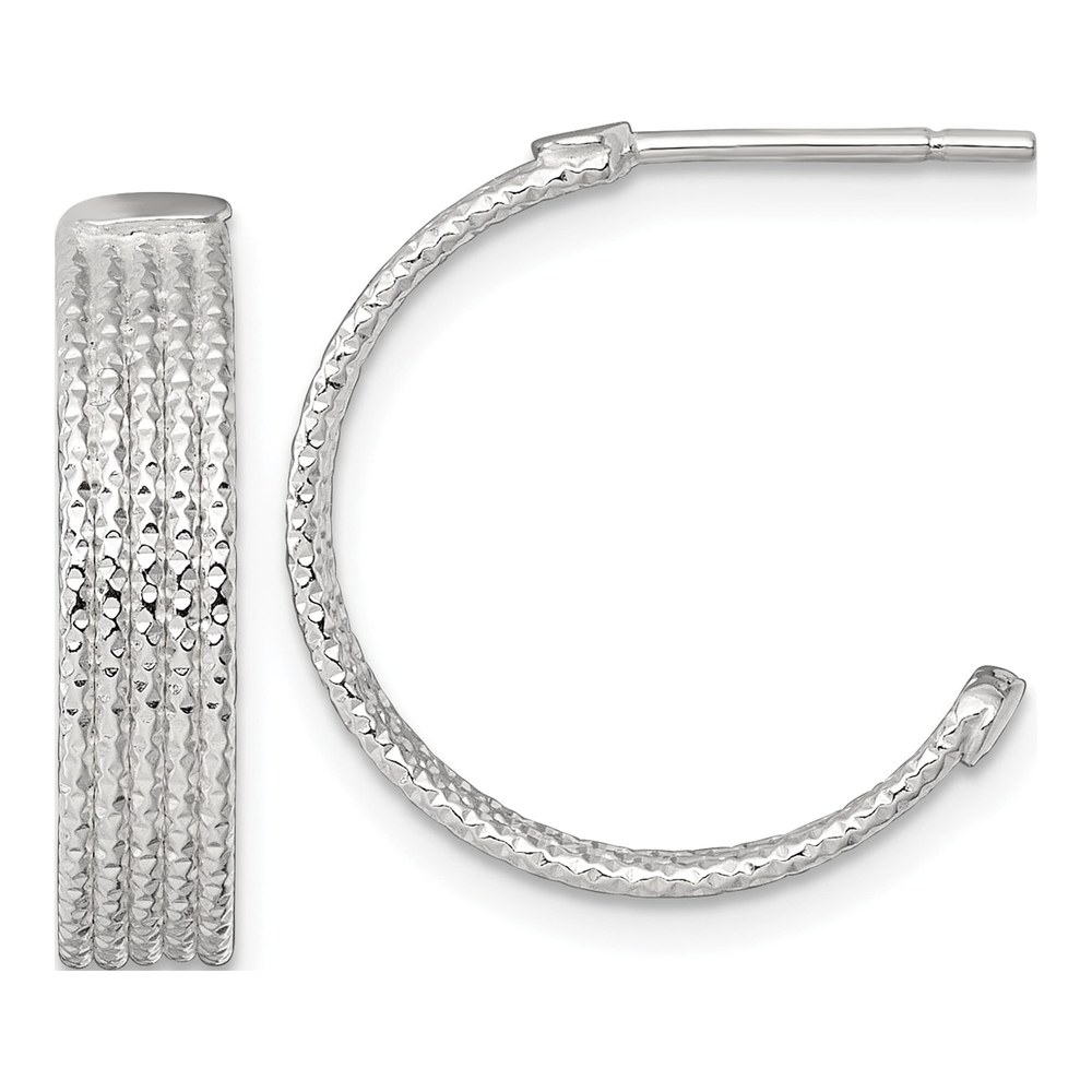 Sterling Silver Polished And Textured 20x4.5mm Post C-Hoop Earrings