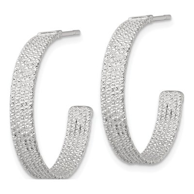 Sterling Silver 25mm Textured C- Hoop Earrings – view 3