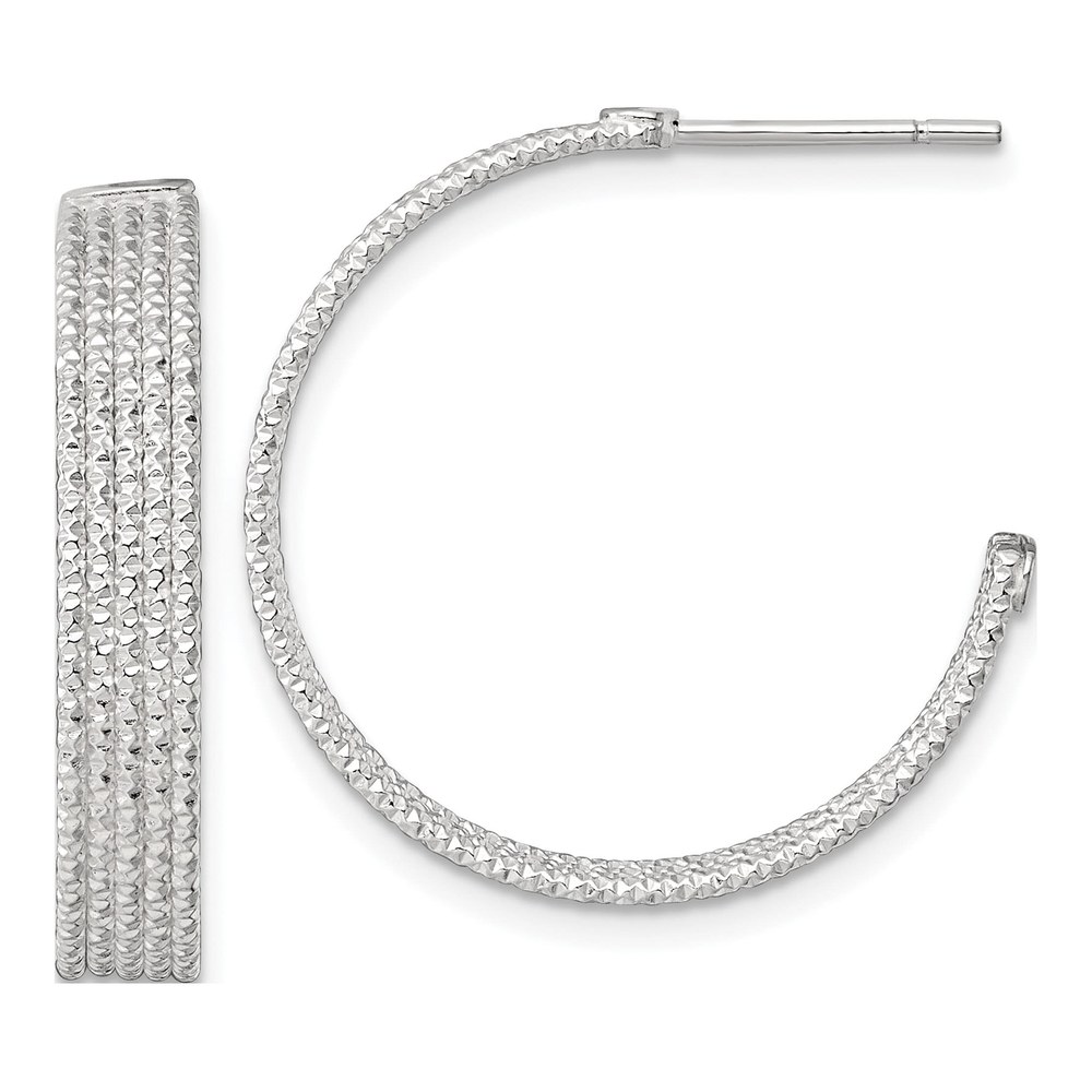 Sterling Silver Polished And Textured 25x4.5mm Post C-Hoop Earrings