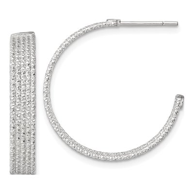 Sterling Silver 25mm Textured C- Hoop Earrings