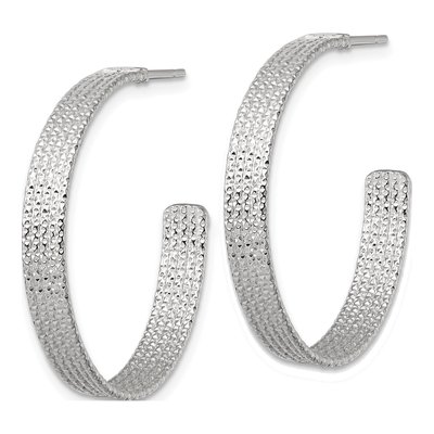 Sterling Silver 30mm Textured C- Hoop Earrings – view 3