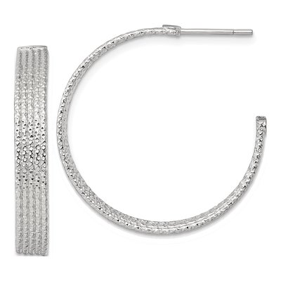 Sterling Silver 30mm Textured C- Hoop Earrings