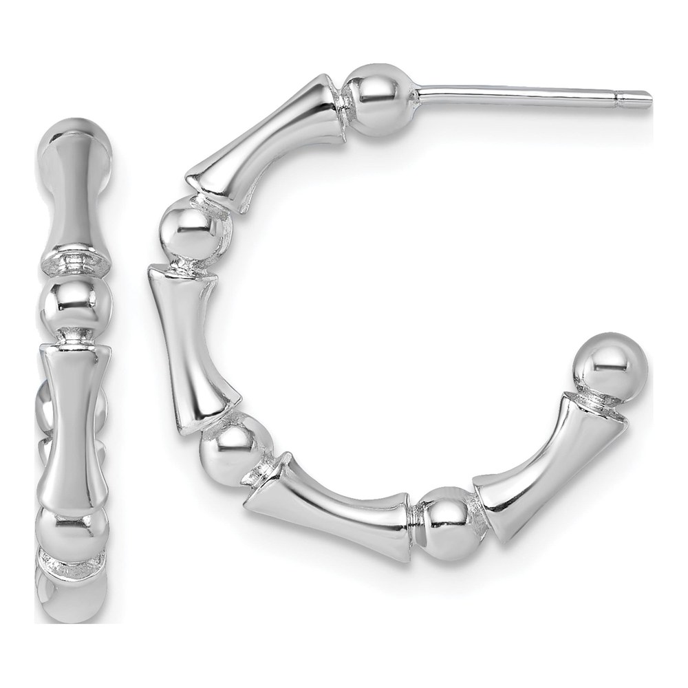 Sterling Silver Rhodium-Plated Polished Patterned 3mm X 17mm Post C-Hoop Earrings