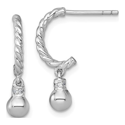 Sterling Silver 22mm CZ Twisted J- Hoop Earrings