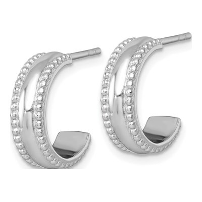 Sterling Silver 16mm Beaded C- Hoop Earrings – view 3