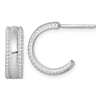 Sterling Silver 16mm Beaded C- Hoop Earrings