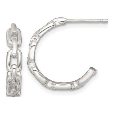 Sterling Silver 17mm Link C- Hoop Earrings