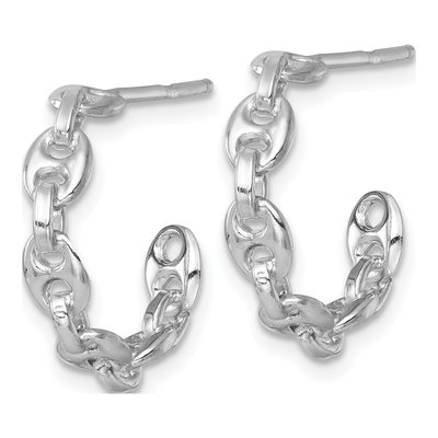 Sterling Silver 19mm Puffed Mariner Link C- Hoop Earrings – view 3