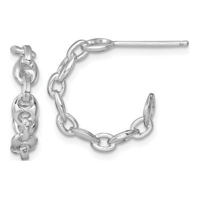 Sterling Silver 19mm Puffed Mariner Link C- Hoop Earrings
