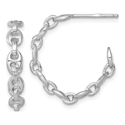 Sterling Silver 25mm Anchor-Link C- Hoop Earrings