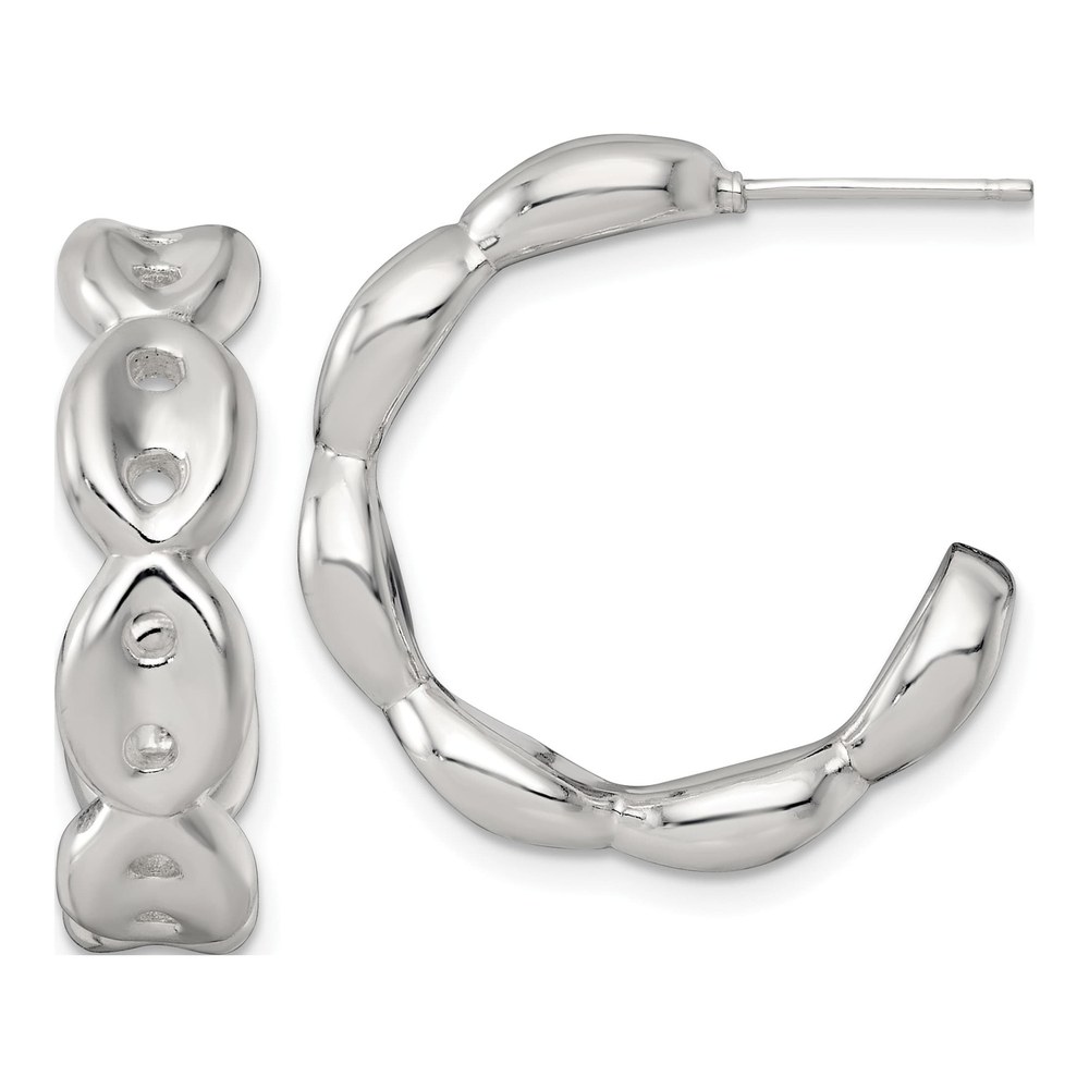 Sterling Silver Polished 7.0mm Puffed Mariner/anchor Link Post C-Hoop Earrings