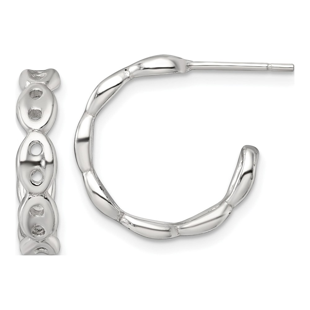 Sterling Silver Polished 4.0mm Puffed Mariner/anchor Link Post C-Hoop Earrings