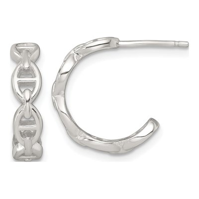 Sterling Silver 16mm Anchor Link C- Hoop Earrings