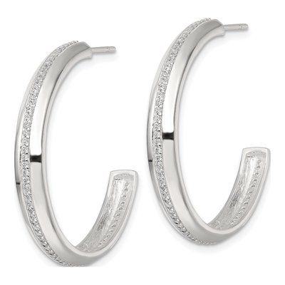 Sterling Silver 32mm CZ C- Hoop Earrings – view 3