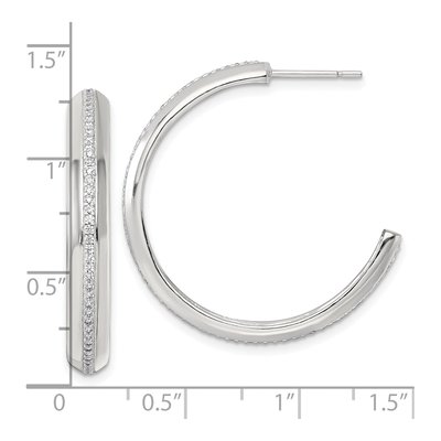 Sterling Silver 32mm CZ C- Hoop Earrings – view 4