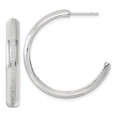 Sterling Silver 32mm CZ C- Hoop Earrings