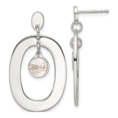 Sterling Silver Mother of Pearl Open Oval Dangle Earrings