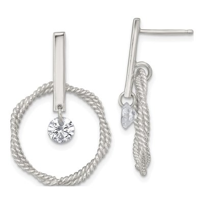 Sterling Silver CZ Twisted Circle Dangle Earrings