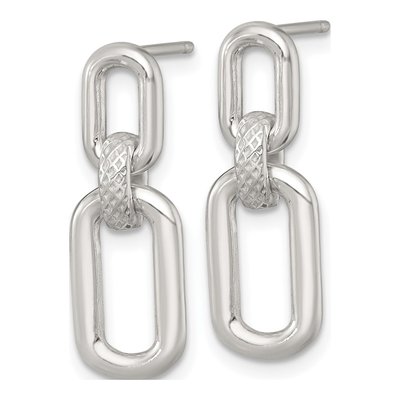 Sterling Silver Textured Rectangular Dangle Earrings – view 3