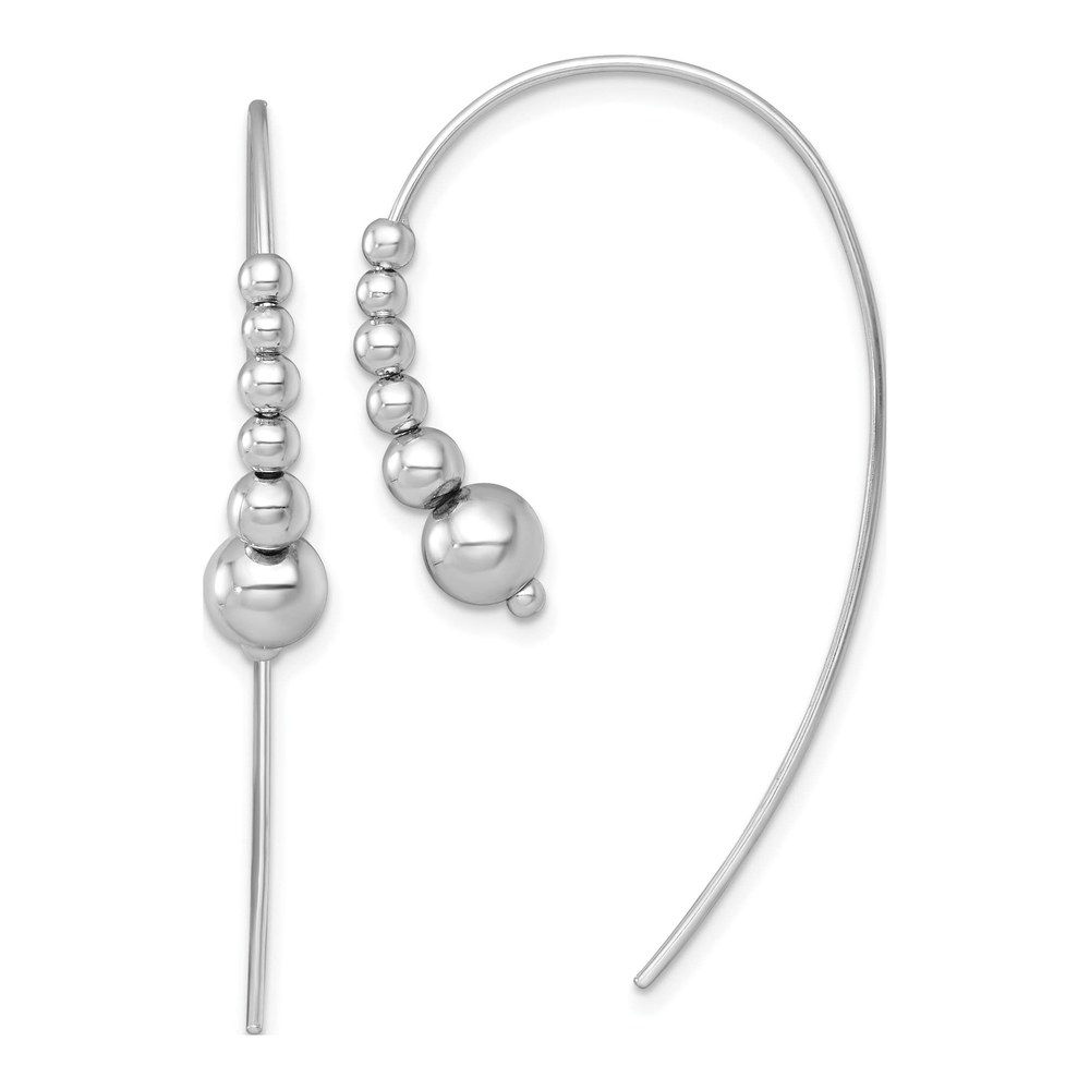 Sterling Silver Rhodium-Plated Polished Graduated Beads Threader Earrings