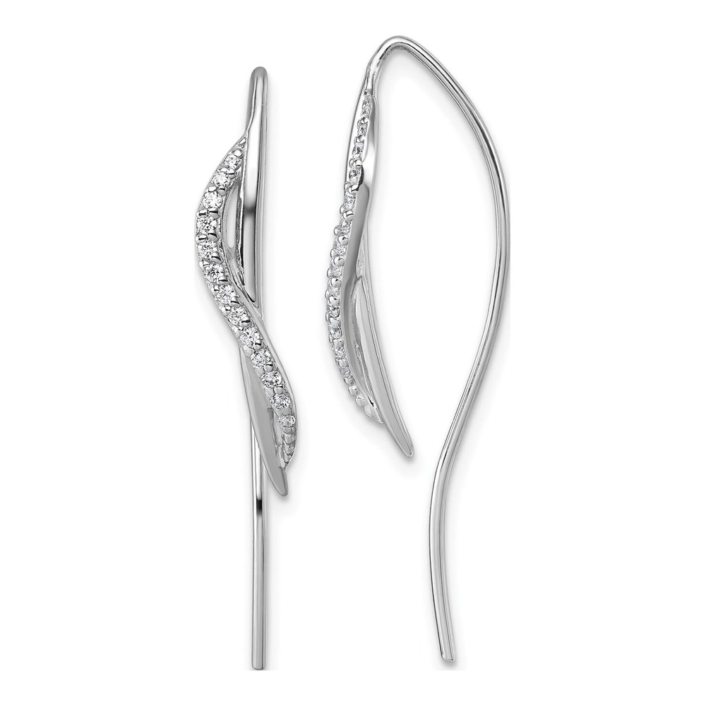 Sterling Silver Rhodium-Plated Cz Swirl Polished Threader Earrings