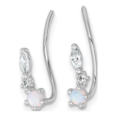 Sterling Silver Lab-Created Opal & CZ Ear Climber Threader Earrings – view 3