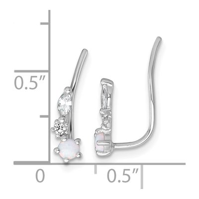 Sterling Silver Lab-Created Opal & CZ Ear Climber Threader Earrings – view 4