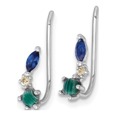 Sterling Silver Crystal & CZ Malachite Ear Climber Threader Earrings – view 3