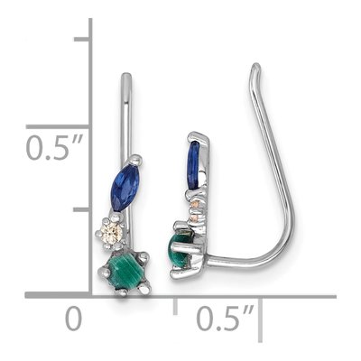Sterling Silver Crystal & CZ Malachite Ear Climber Threader Earrings – view 4