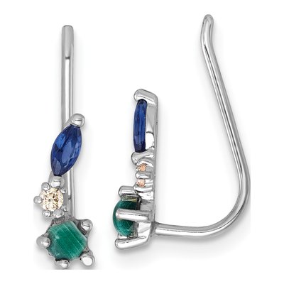 Sterling Silver Crystal & CZ Malachite Ear Climber Threader Earrings
