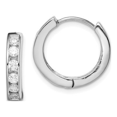 Sterling Silver 15mm CZ Huggie Hoop Earrings