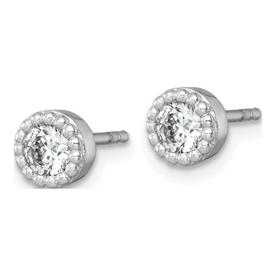 Sterling Silver Round CZ Beaded Stud Earrings – view 3