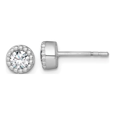 Sterling Silver Round CZ Beaded Stud Earrings