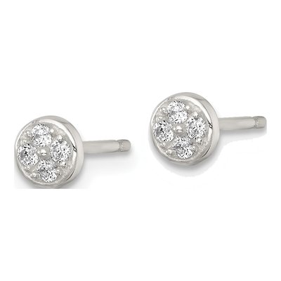 Sterling Silver Round CZ Cluster Circle Stud Earrings – view 3